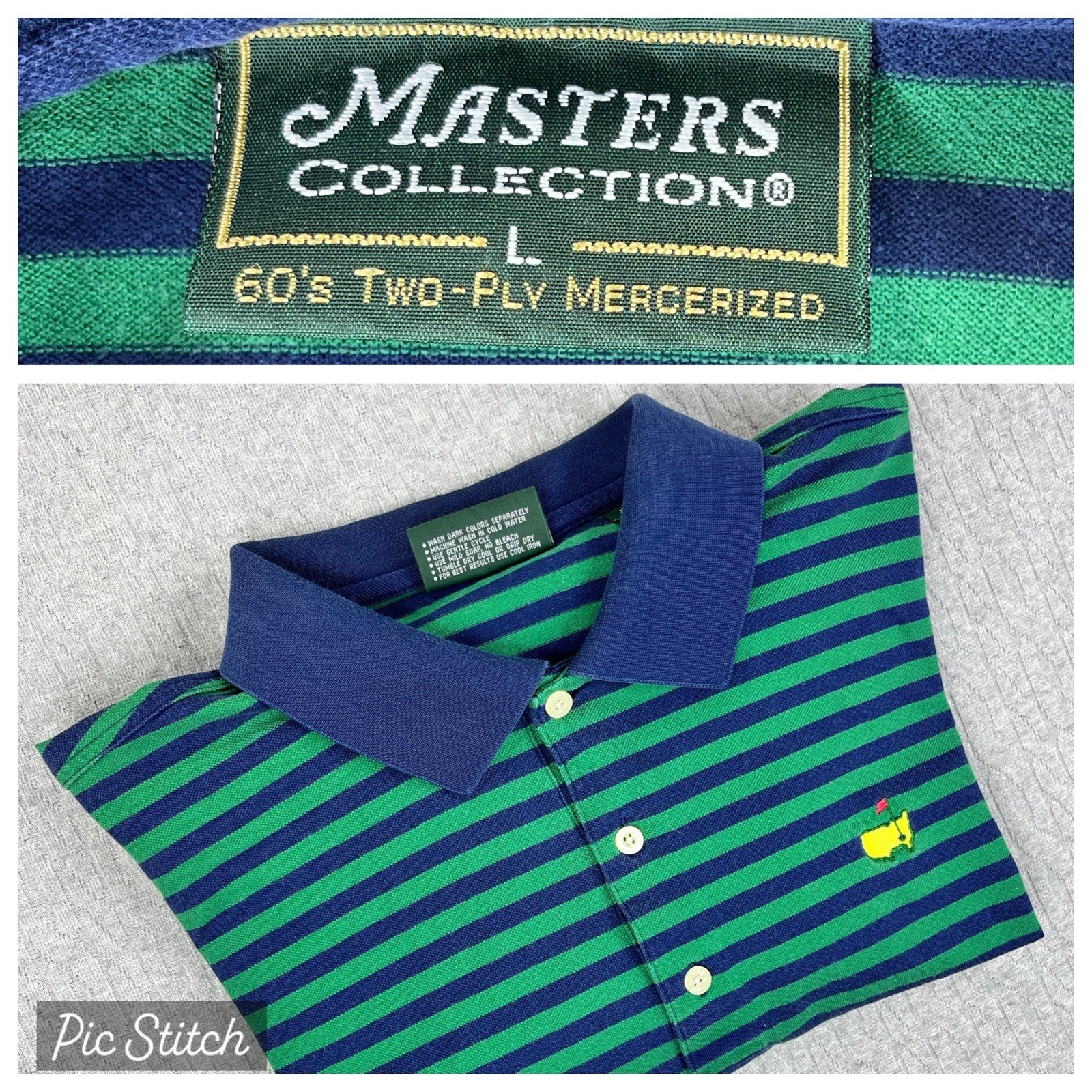 Masters Tournament Polo Golf Shirt Men L Blue Green Stripe Collection Sports
